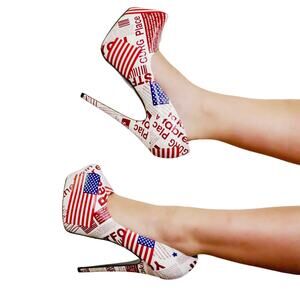 Rosette American Newspaper Platform Stiletto Heels Size 10 Lana Del Rey Style